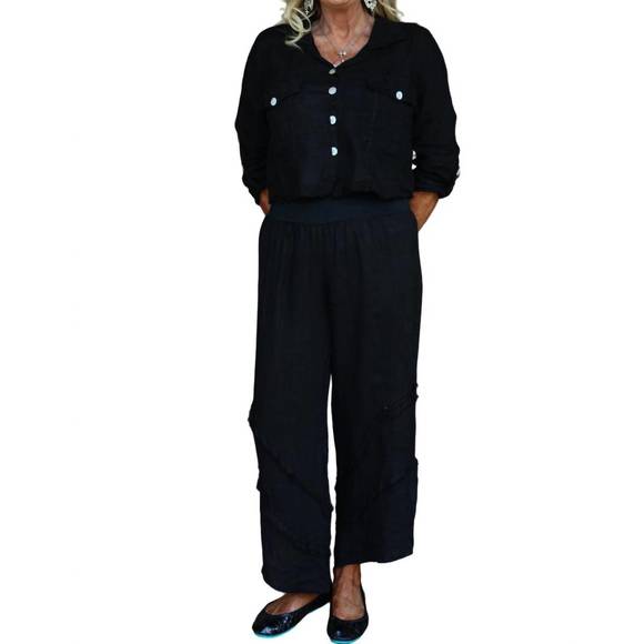 NEW LOOK MODE USA raw edge cropped linen jacket in black - Picture 4 of 4